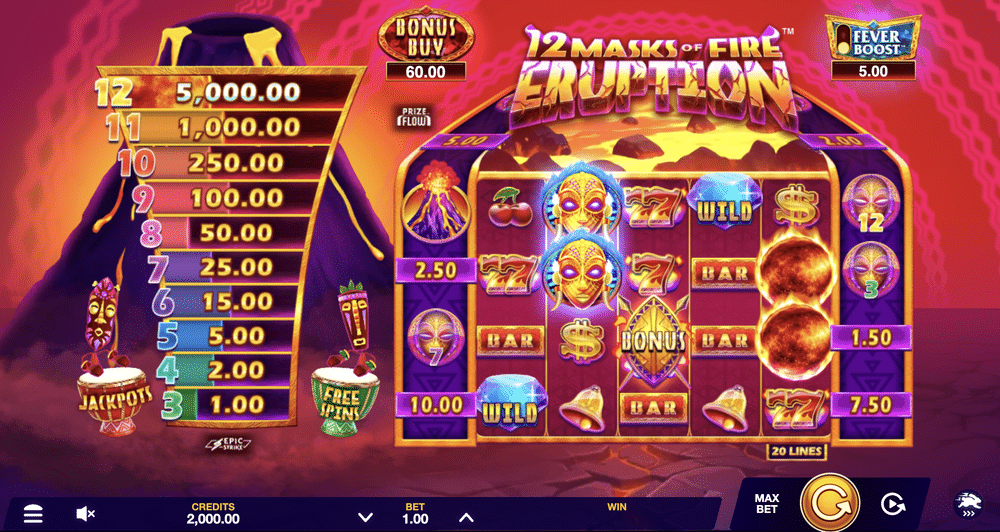 12 Masks of Fire Eruption Prize Flow Slot - 1 - BitStarz Casino